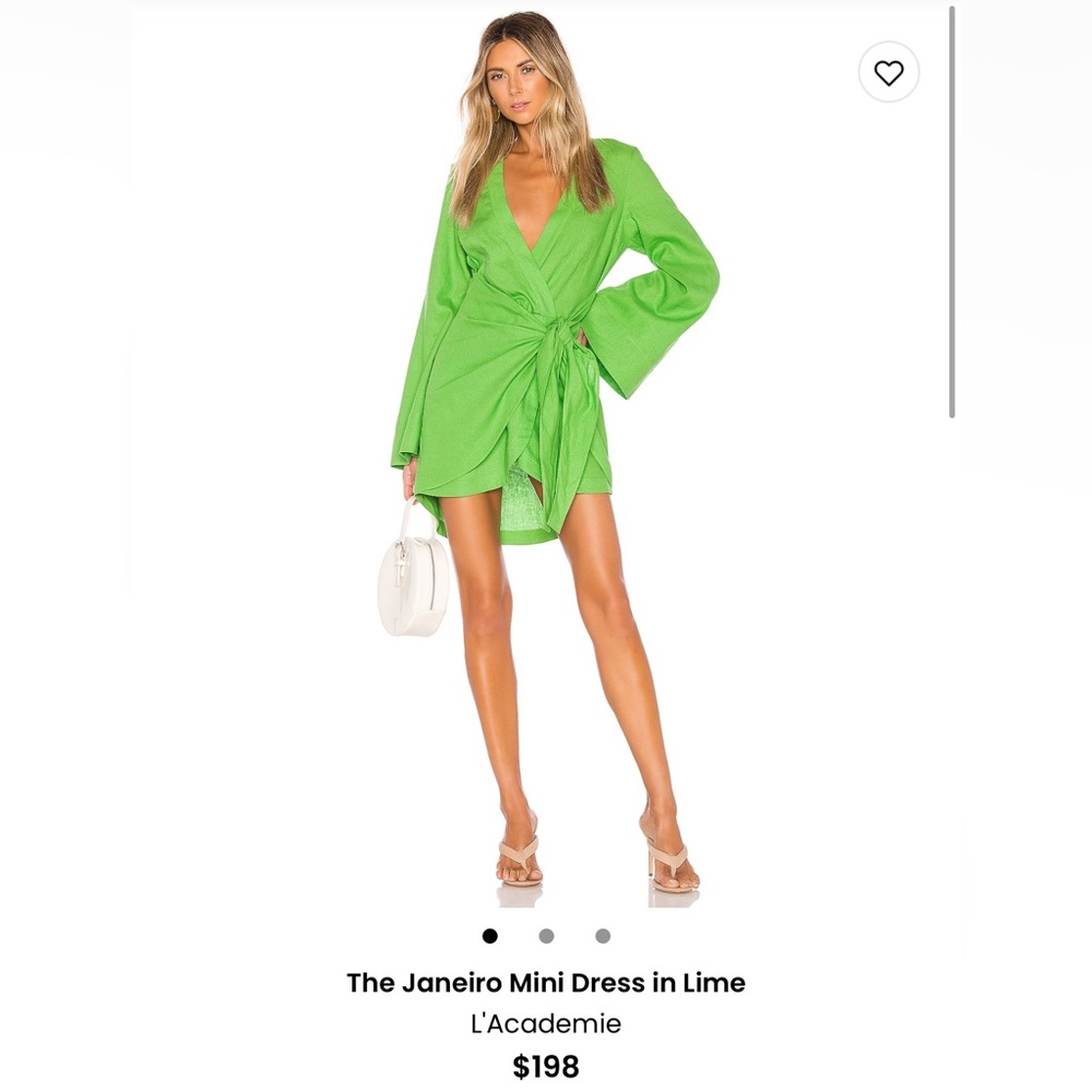 L'Academie Green Asymmetrical Wrap Dress with Bell Sleeves